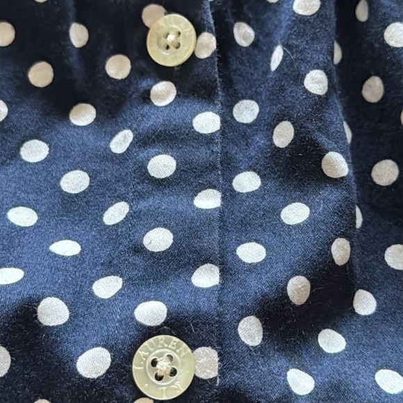 LAUREN Ralph Lauren blue white polka dot button down long sleeves top blouse L - Picture 5 of 7